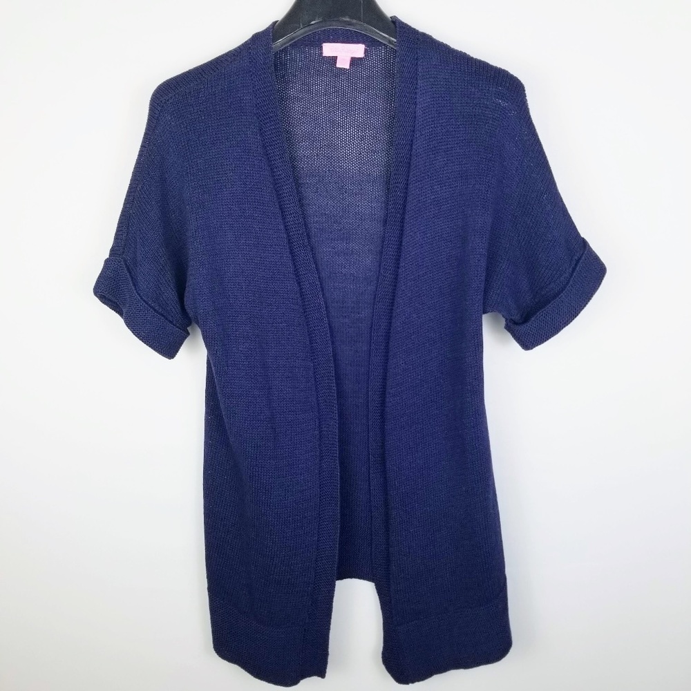 Lilly Pulitzer- Womens XS  Light Navy Harbour Short Sleeve Cardigan Sweater